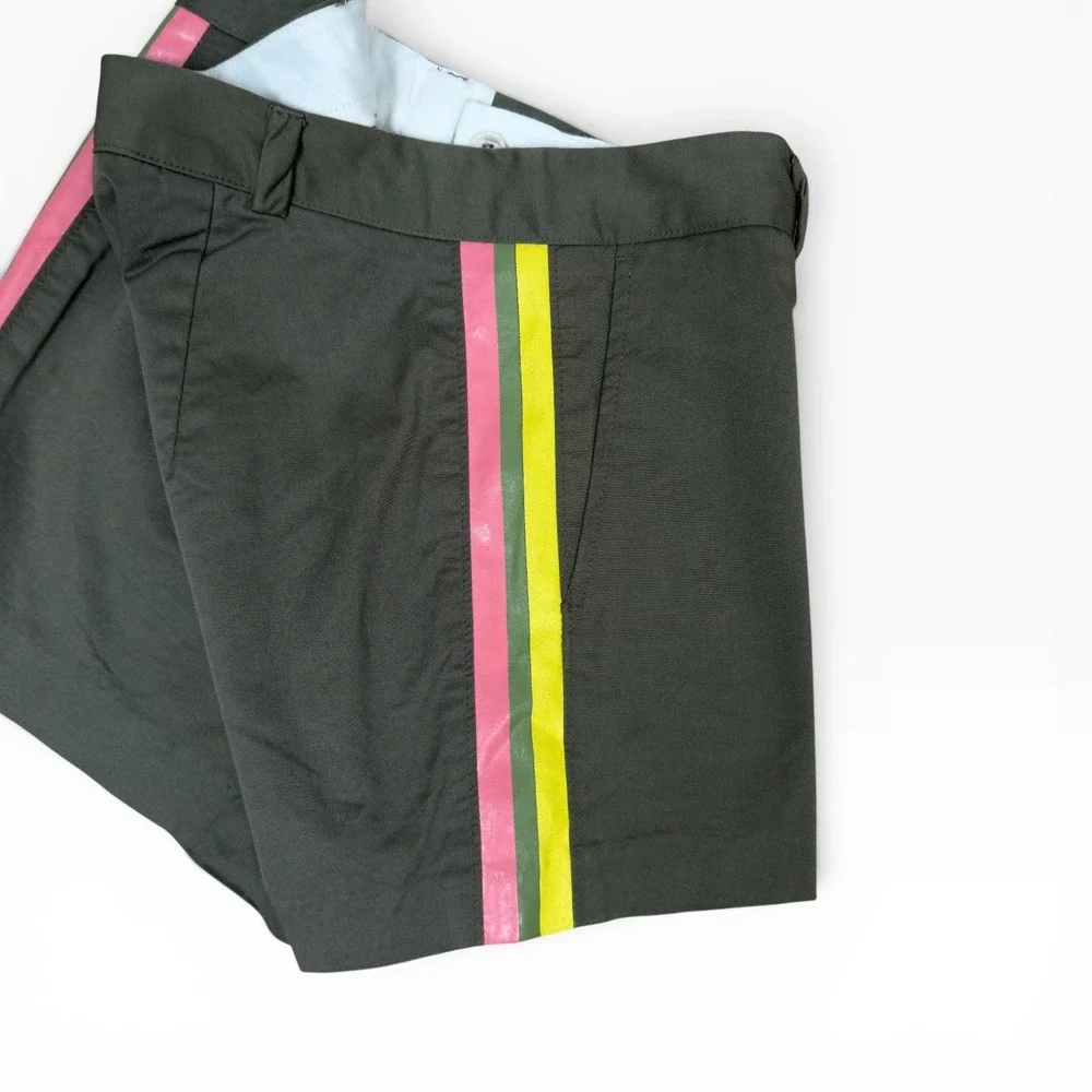 Le Superbe Racing Stripe Shorts Women 6 Olive Green Multi Color Side Tape Cotton